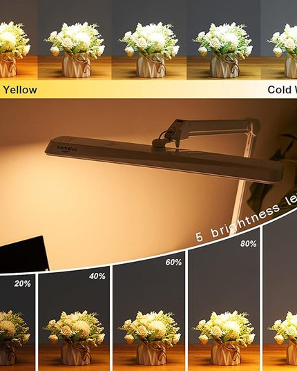 LED Architect Desk Lamp with Clamp, Metal Swing Arm 2000 Lumens Dimming Office Table Lamp for Task Work Drafting Reading Desktop, 234PCS Bright LEDs, 24W, 5 Color Temperatures Workbench Lamp - LeafyLoom