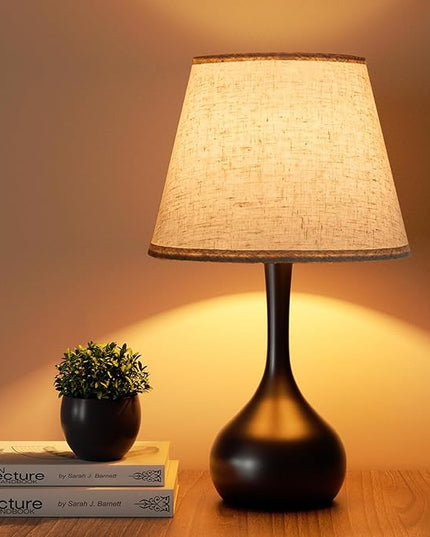 Touch Bedside Lamp for Bedroom, 3-Way Dimmable Farmhouse Table Lamps for Nightstand with Fabric Shade, Desk Lamp for Kids Reading, Home Office - LeafyLoom
