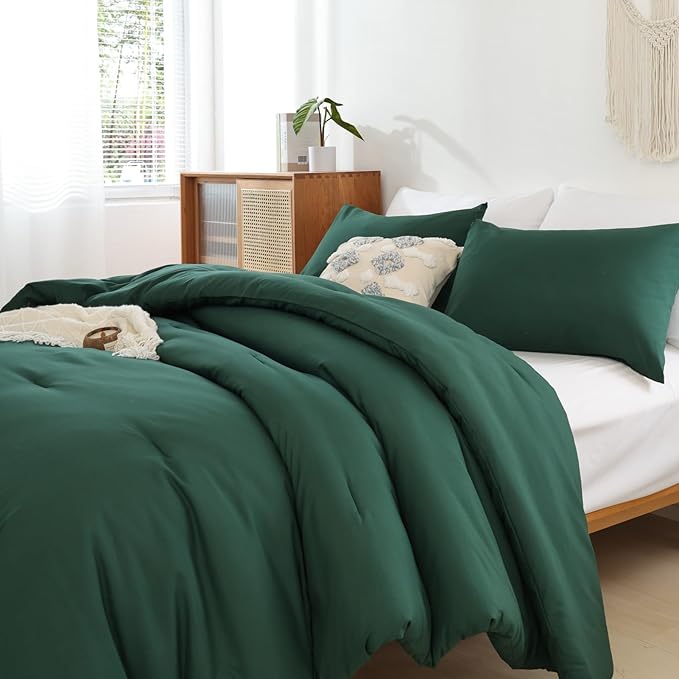 ROSGONIA California King Comforter Set Emerald Green, 3pcs (1 Boho Dark Forest Green Cal King Comforter & 2Pillowcases), Oversized Blanket Quilt - LeafyLoom