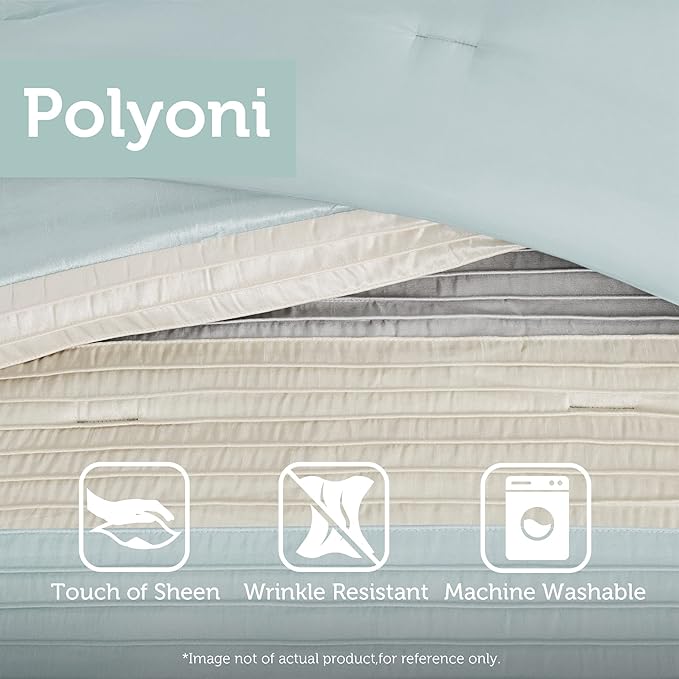 Madison Park Amherst Faux Silk Comforter Set-Casual Contemporary Design All Season Down Alternative Bedding, Matching Shams, Bedskirt, Decorative Pillows, Queen(90"x90"), Aqua, 7 Piece, MP10-2979 - LeafyLoom