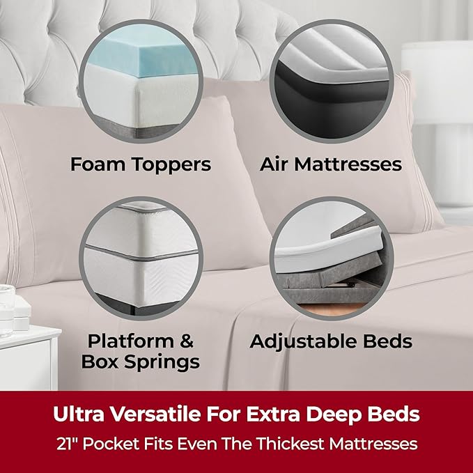 Mellanni Extra Deep Twin Sheets - 3 PC Iconic Collection Bedding Sheets & Pillowcases - Hotel Luxury, Ultra Soft, Cooling Bed Sheets - Extra Deep Pocket up to 21 inch (Twin, Tan) - LeafyLoom
