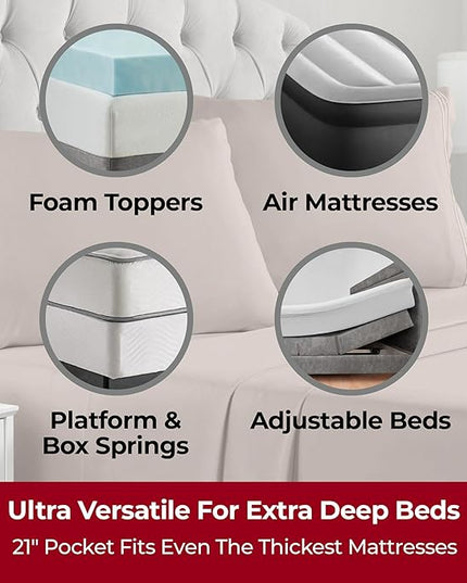 Mellanni Extra Deep Twin XL Sheets - 3 PC Iconic Collection Bedding Sheets & Pillowcases - Hotel Luxury, Ultra Soft, Cooling Bed Sheets - Extra Deep Pocket up to 21 inch (Twin Extra Long, Tan) - LeafyLoom