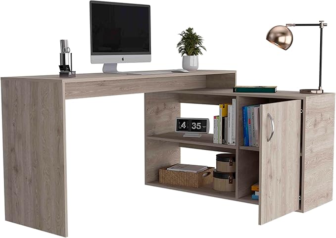 NicBex Kimberly-DW-00003-LWJ Home Office Desks, 59.6"x45.9"x30.1", Light Gray - LeafyLoom