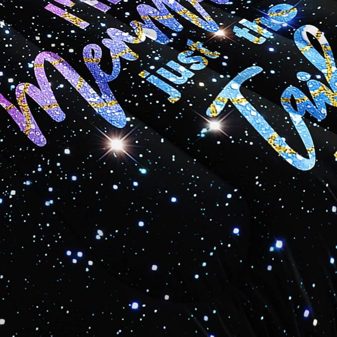 Datura home Bedding Comforter Set Black Starry Sky Mermaid Printed Pattern Quilt with 1 and 2 Pillowcases for Girls Bedroom All Season(Black Full) Full 80x90inches - LeafyLoom