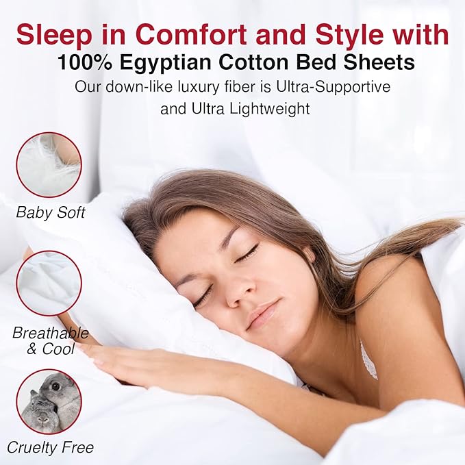 Queen Sheets Egyptian Cotton, 1000 Tc Egyptian Cotton Sheets Queen Size, Extra Deep 18" pocket, 4 Pc Queen Bed Sheets Solid, Ultra Luxury Queen Size Sheet Set - Burgundy Embroidered White Sheets - LeafyLoom