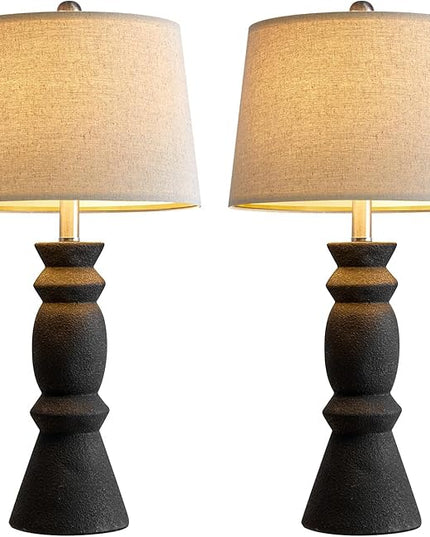 Oneach 25.75'' Farmhouse Black Ceramic Table Lamp Set of 2 for Living Room Rustic Table lamp Bedroom Nightstand Lamp End Table Lamps - LeafyLoom