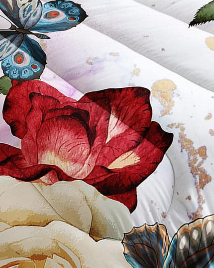 Butterfly Comforter Set for Girls Kids Adults Watercolor Butterfly Rose Bedding Set Aesthetics Butterflies Quilt Duvet Set Queen Size with 1 Comforter and 2 Pillowcases - LeafyLoom
