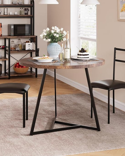 Dining Table Set for 2, Kitchen Table and Upholstered Chairs for 2, Round Dining Room Table Set with 2 Placemats, 3 Piece Dining Table Set for Small Space, Apartment, Studio, Rustic Brown - LeafyLoom