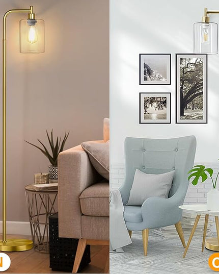 MAXvolador Industrial Floor Lamp, Modern Standing Lamps with Hanging Clear Glass Shade, Classic Reading Tall Pole Light for Living Room Bedroom, Gold - LeafyLoom