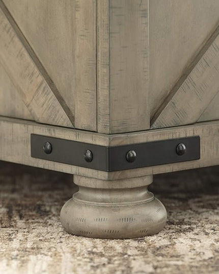 Signature Design by Ashley Aldwin Farmhouse Square Coffee Table with Lift Top for Storage, Grayish Brown, 36 in x 36 in x 18 in - LeafyLoom