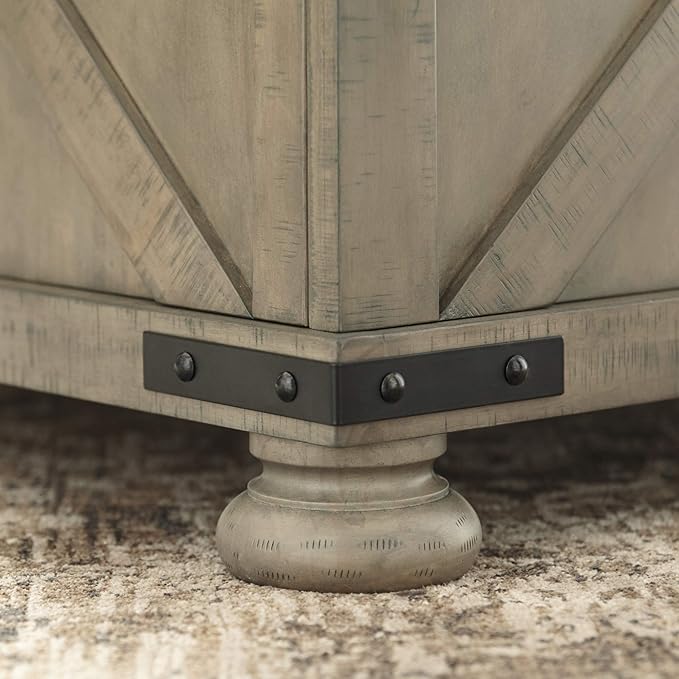 Signature Design by Ashley Aldwin Farmhouse Square Coffee Table with Lift Top for Storage, Grayish Brown, 36 in x 36 in x 18 in - LeafyLoom