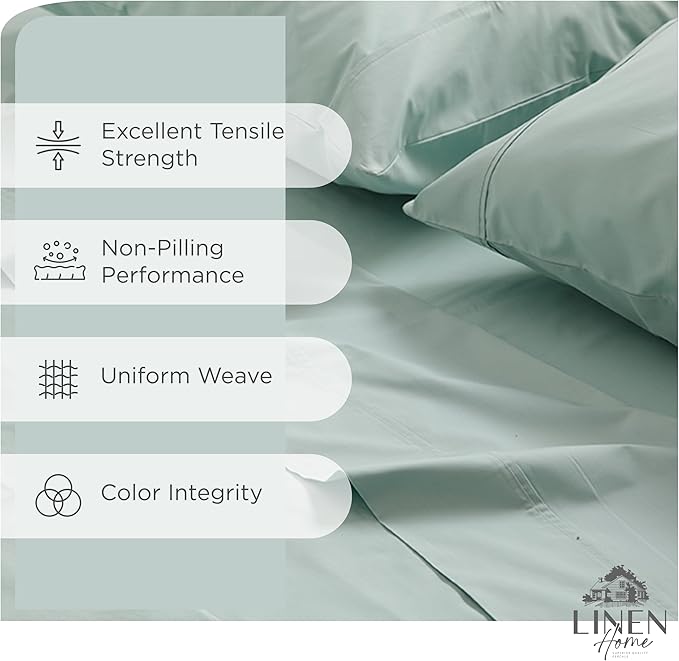 100% Cotton Percale Sheets California King Size, Pastel turk, Deep Pocket, 4 Pieces Sheet Set - 1 Flat, 1 Deep Pocket Fitted Sheet and 2 Pillowcases, Crisp Cool and Strong Bed Linen - LeafyLoom