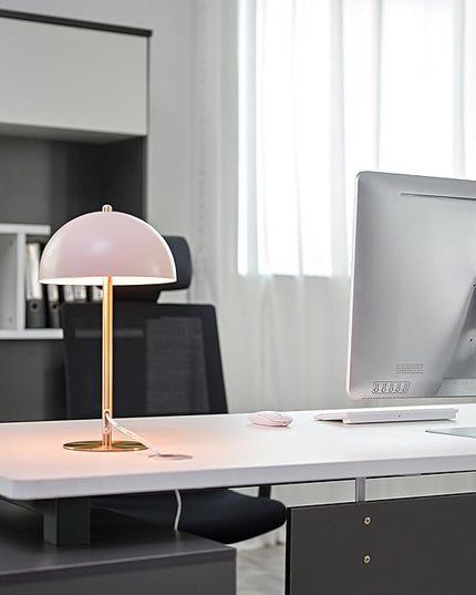 Globe Electric 52332 15" Desk Lamp, Matte Pink, Matte Brass Accents, in-Line On/Off Rocker Switch - LeafyLoom