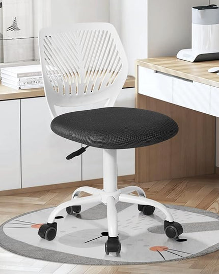 FurnitureR Desk Chair Small Study Chairs Armless for Child Kids Teens, Swivel Rolling Lightweight Task Chair with Wheels and Mesh Padded Cushion, Black/Grey - LeafyLoom