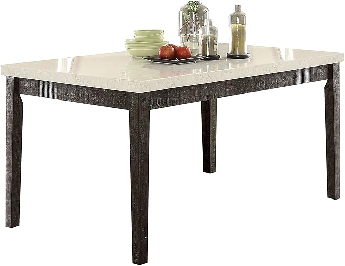 NicBex Dining Table Contemporary Kitchen Table Farmhouse Rustic Dining Table in White Marble & Salvage Dark Oak Rectangular Dining Table, Easy Assembly, White Marble + Salvage Dark Oak - LeafyLoom