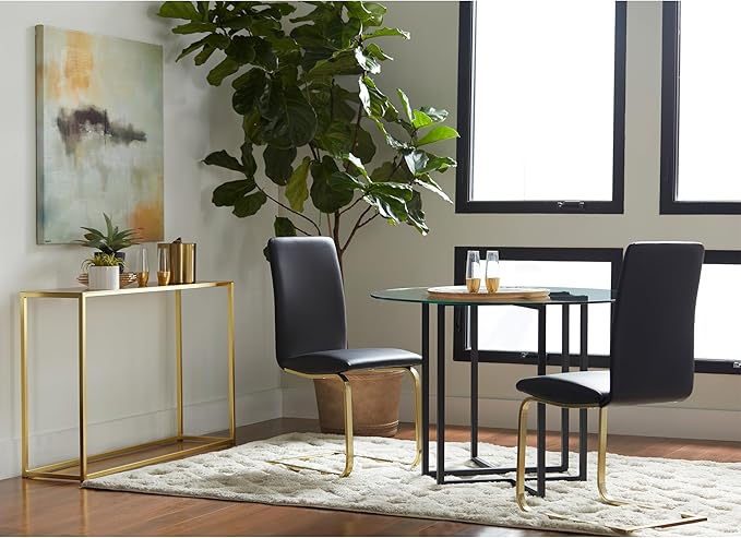 Glass Top Dining Table, Round, Black - LeafyLoom