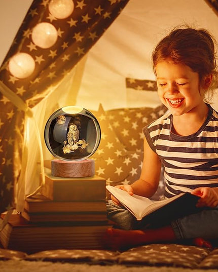 Large 3D Owl Crystal Ball Night Light, Owl Figurines in Crystal Lamp 16 Color Changing with Remote Control for Bedroom Decor, for Teens Boys and Girls, Owl - LeafyLoom