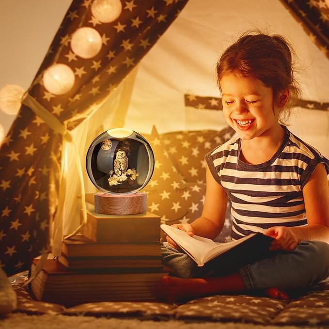 Large 3D Owl Crystal Ball Night Light, Owl Figurines in Crystal Lamp 16 Color Changing with Remote Control for Bedroom Decor, for Teens Boys and Girls, Owl - LeafyLoom