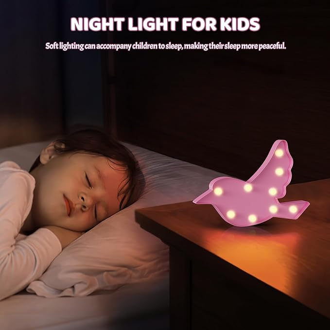 Bird Pink Party Decorations, Battery Powered Bird Night Light for Kids, Girl Birthday Party Decorations, Pink Room Decor for Girls, Pink Wall Decor for Girls Bedroom - LeafyLoom