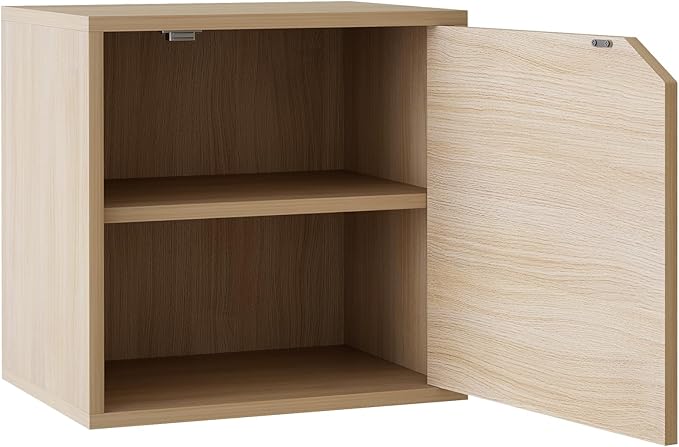 Storage Cube 2 Tires Natural Stackable Storage Shelf with Door, Cubby Organizer Wooden Display Shelf Closet Organizer,Modern Cubical Bookcase Small Storage Cabinet for Living Room Bedroom - LeafyLoom