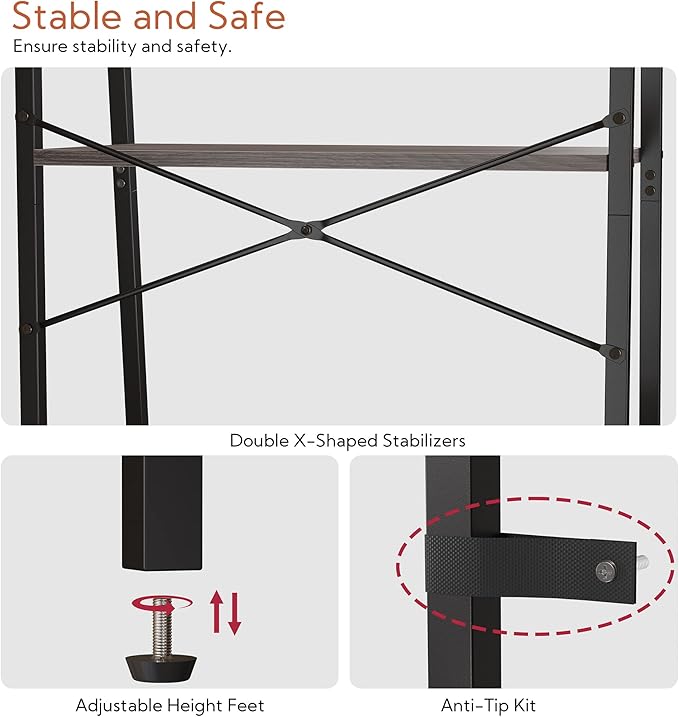 Yusong Bookshelf, Ladder Shelf 5-Tier Bookcase for Bedroom, Industrial Book Shelves Storage Rack with Metal Frame for Home Office, Gray - LeafyLoom