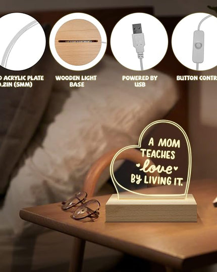 Wood LED Display Base with Acrylic Sheet, Mom Gifts from Daughter Son Led Acrylic Light Base Wood Display LED Stand - LeafyLoom