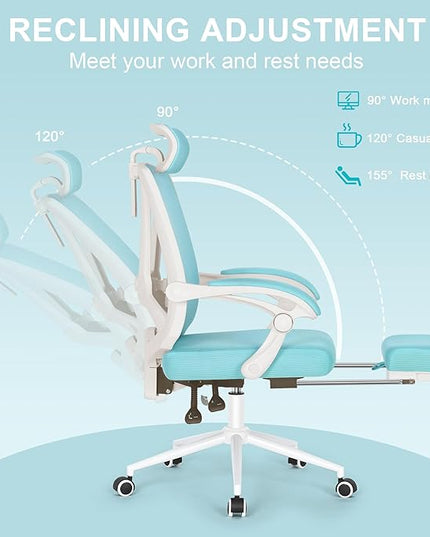 Misolant Ergonomic Office Chair with Footrest, Ergonomic Desk Chair with Adjustable 2D Lumbar Support, High Back Office Chair with Adjustable Headrest, Comfortable Executive Office Chair -Blue - LeafyLoom