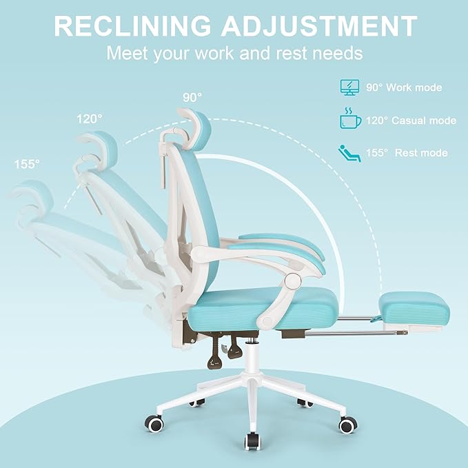 Misolant Ergonomic Office Chair with Footrest, Ergonomic Desk Chair with Adjustable 2D Lumbar Support, High Back Office Chair with Adjustable Headrest, Comfortable Executive Office Chair -Blue - LeafyLoom