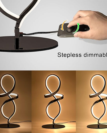 Modern Table Lamp, LED Spiral Lamp, Black Bedside Lamp with Stepless Dimming Switch, Contemporary Nightstand Lamp, LED Lamp for Bedroom Living Room Home Office, 12W, 3200K Warm White - LeafyLoom