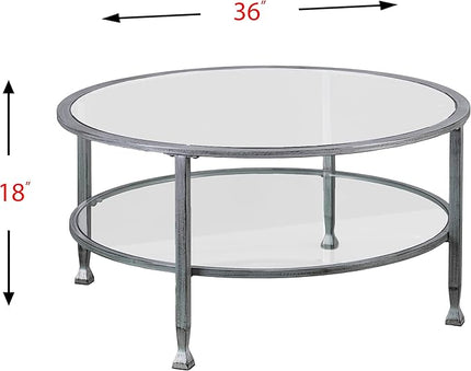 SEI Furniture Jaymes Metal & Glass Round 2-Tier Coffee Table, Silver/Black Distressing - LeafyLoom