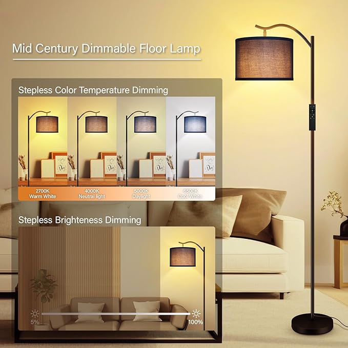 BoostArea Floor Lamp for Living Room,Arc Floor Lamp with Remote Control,Stepless Dimmable Brightness & Colors Temperature 2700k-6500k,Modern Standing Lamp for Bedroom Study Room Office,Blue - LeafyLoom