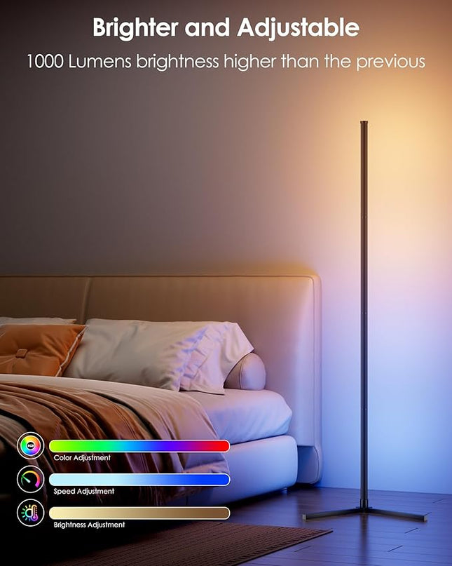 2PCS Corner Floor Lamp, 65" Smart RGB Color Changing LED Floor Lamp with APP and Remote Control, Modern Mood Lighting Corner Lamp with Music Sync, DIY Mode & Timing for Living Room Gaming Room - LeafyLoom
