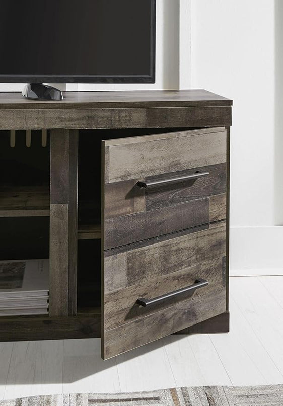 Signature Design by Ashley Derekson Casual TV Stand with Fireplace Option, Fits TVs up to 63", Gray - LeafyLoom