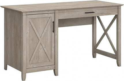 Bush Furniture Key West Computer Desk with Storage | Farmhouse PC Table for Home Office in Washed Gray | 54W x 24D - LeafyLoom
