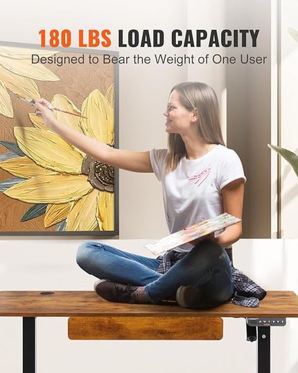 VEVOR Height Adjustable Desk, 47.2 x 23.6 in with Drawer, 3-Key Modes Electric Standing Desk,Whole Piece Desk Board, Dual Metal Frame, 180 LBS Capacity Computer Sit Stand up Desk, for Home and Office - LeafyLoom