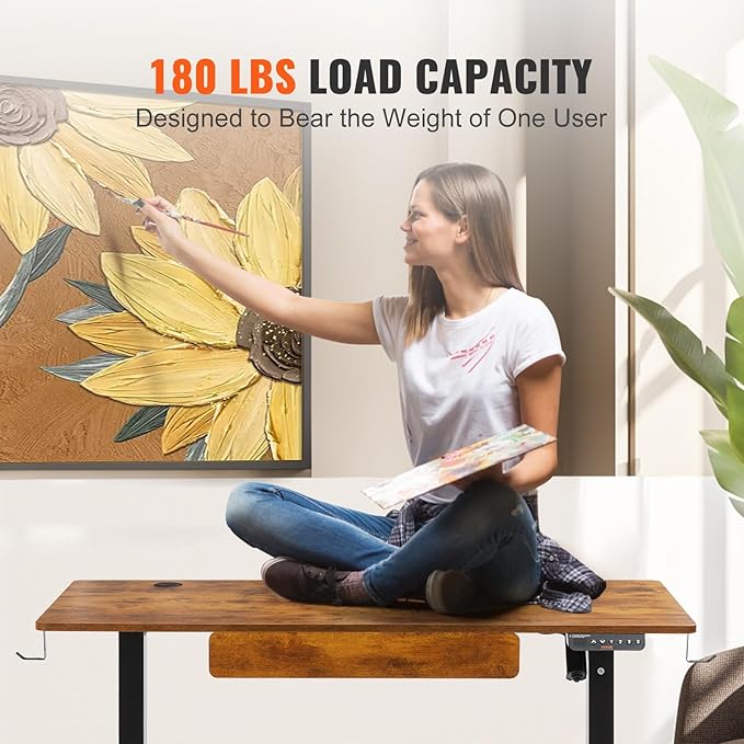 VEVOR Height Adjustable Desk, 47.2 x 23.6 in with Drawer, 3-Key Modes Electric Standing Desk,Whole Piece Desk Board, Dual Metal Frame, 180 LBS Capacity Computer Sit Stand up Desk, for Home and Office - LeafyLoom