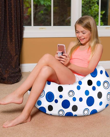 Posh Creations Bean Bag Chair for Kids, Teens, and Adults Includes Removable and Machine Washable Cover, Canvas Bubbles Blue and White, 27in - Medium - LeafyLoom