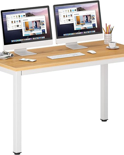 DlandHome 55 Inches Large Computer Desk, Composite Wood Board, Decent & Steady Home Office Desk/Workstation/Table, BS1-140TW Teak & White Legs, 1 Pack - LeafyLoom