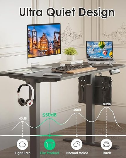 STARY Electric Adjustable Height Sit Stand Home Office Desk with Splice Board, 40x24, Black Desktop/Black Frame - LeafyLoom