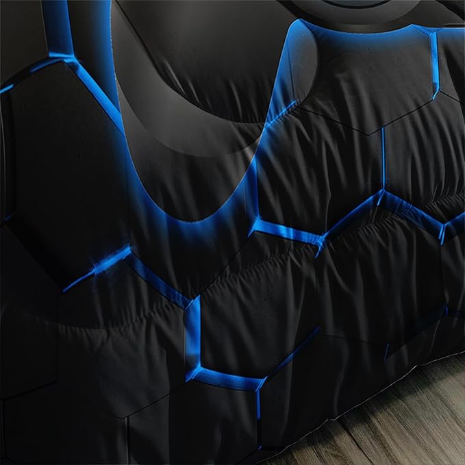 Axolotl Gamer Comforter Sets Full,Geometric Honeycomb Gaming Bedding Sets,Video Games Comforter,Gaming Bedding Set,Game Console Comforter Set for Kids Boys Girls Teens,1 Quilt 2 Pillowcases,Blue Red - LeafyLoom