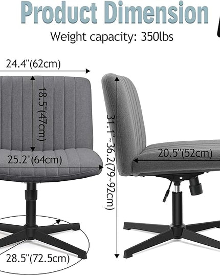 Armless Office Chair no Wheels, Ergonomic Wide Seat Swivel Desk Chair, Height Adjustable Cross Legged Comfortable Computer Chair for Living Room, Vanity Accent Chair Darkgray - LeafyLoom