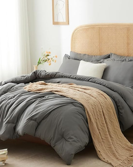King bed in a bag 7 pieces bedding comforter set with Comforter and Sheets Grey King bed set with sheets,Pillow Shams, Flat Sheet, Fitted Sheet and Pillowcases - LeafyLoom