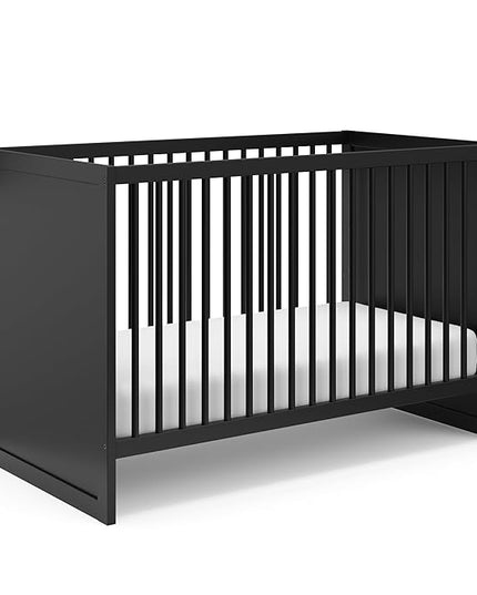 Storkcraft Calabasas 3-in-1 Convertible Crib (Black) – GREENGUARD Gold Certified, Fits Standard Crib Mattress, Converts to Toddler Bed, Modern Style, Easy 30-Minute Assembly - LeafyLoom