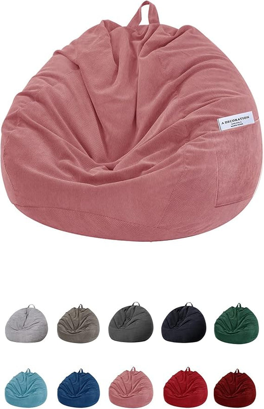 Stuffed Animal Storage Bean Bag Chair Cover (No Beans) for Kids and Adults.Soft Premium Corduroy Stuffable Beanbag for Organizing Children Plush Toys or Memory Foam Extra Large 300L (Pink) - LeafyLoom
