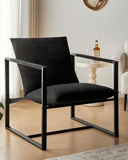 Wimarsbon Modern Accent Chair, Mid Century Sitting Chair with Sponge Cushion, Comfy and Sturdy Lounge Chair with Metal Leg for Bedroom, Living Room, Office,Easy Assembly (Chenille-Black) - LeafyLoom