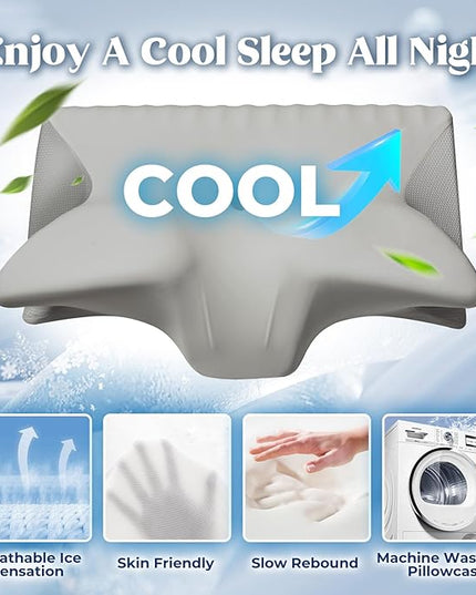 Cervical Pillow for Neck Pain Relief, Cooling Contour Memory Foam Pillows Support Odorless Ergonomic Neck Pillow Adjustable Orthopedic Bed Pillow for Side Back Stomach Sleeper with Pillowcase - LeafyLoom