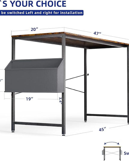 Pamray 47 Inch Computer Desk Small Spaces Desk with Storage Bag for Bedroom Writing and Home Office Work Small Study Desk Table Vintage - LeafyLoom