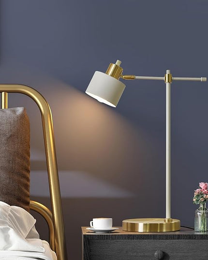 OYEARS Modern Industrial Desk Lamp for Reading LED 22.2“ Metal Table Lamp Light for Office Bedroom Study Room Living Room Nightstand Bedside Lamps Gold and Matte Black Accent (White, Bulb Included) - LeafyLoom