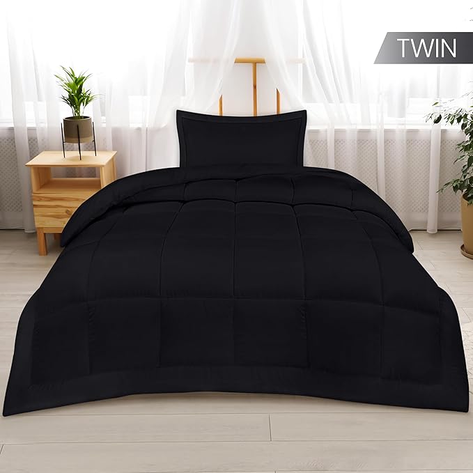 Utopia Bedding Twin Comforter Set Kids with 1 Pillow Sham, Bedding Comforter Sets, Down Alternative Black Comforter, Soft and Comfortable, Machine Washable - LeafyLoom