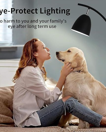 O'NEELDY Modern Black Arc Floor Lamp with Table Attached 71" Height Marble Arched Floor Lamp Curved Tall Shelf Standing Lamp for Living Room, Office, 360° Rotatable Shade, E26 Bulb Included - LeafyLoom